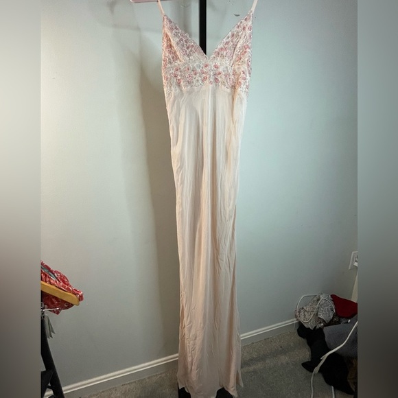 NWOT Free People Midnight Magic Maxi Slip Dress Size XS Pink Beaded - Picture 3 of 14